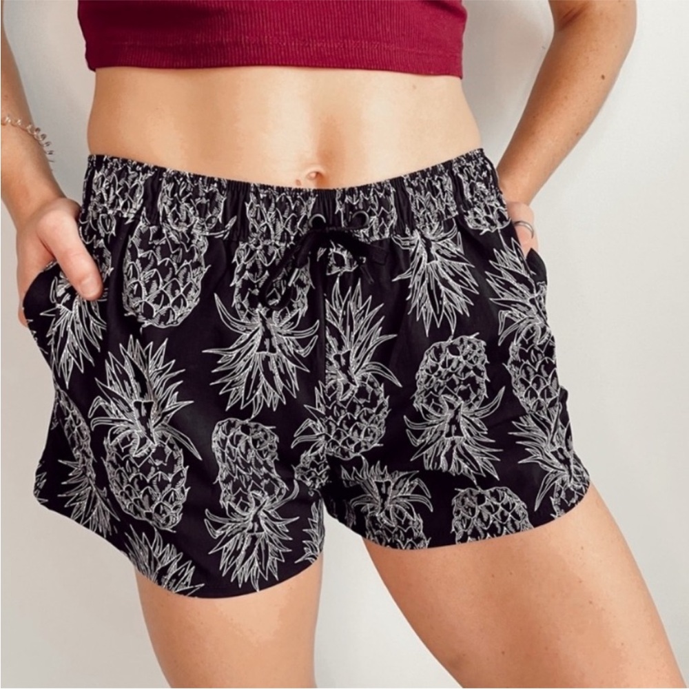 Lauren James Black Pineapple Print Athletic Shorts